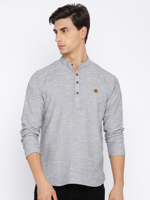 

Freehand Men Grey Solid Straight Kurta