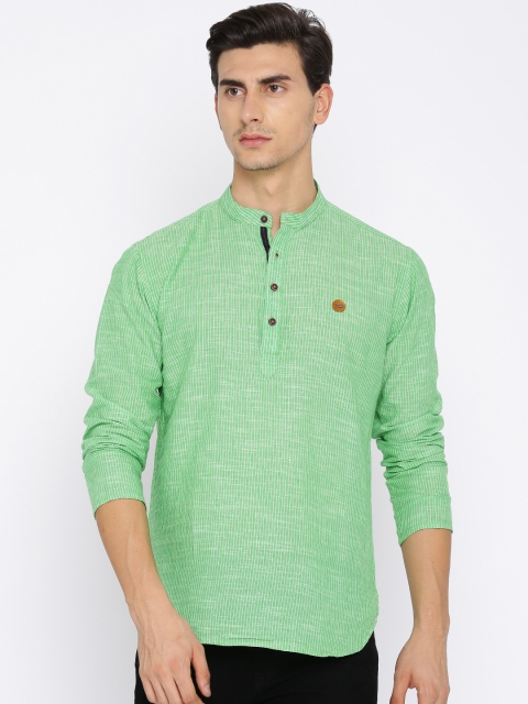 

Freehand Men Green Striped Straight Kurta