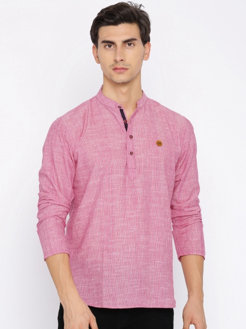 

Freehand Men Pink Striped Straight Kurta