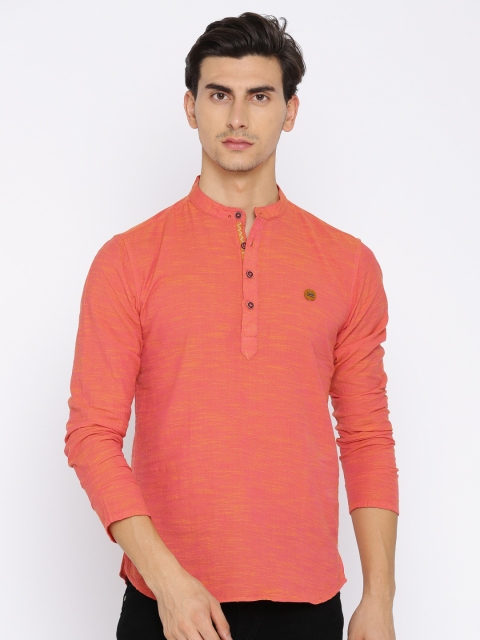 

Freehand Men Orange Solid Straight Kurta