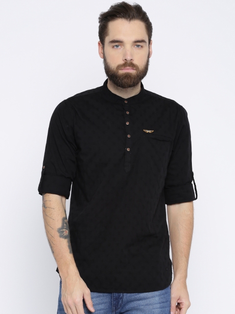 

The Indian Garage Co Men Black Solid Straight Kurta