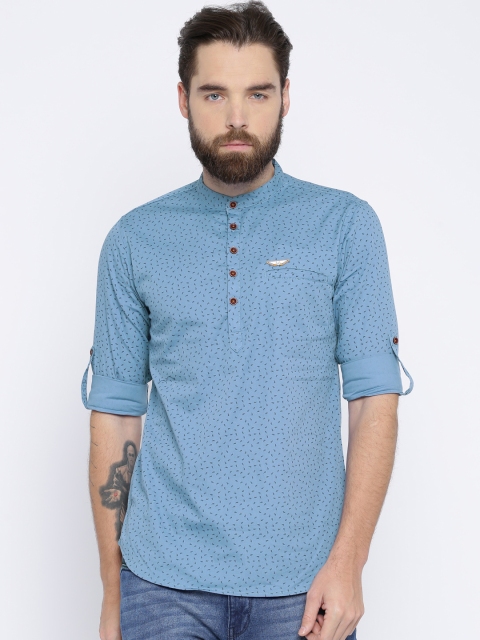 

The Indian Garage Co Men Blue Printed Straight Kurta