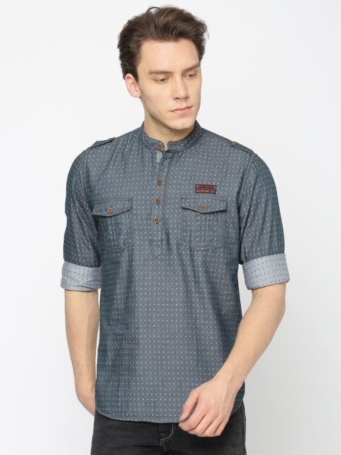 

The Indian Garage Co Men Grey Woven Design Straight Kurta