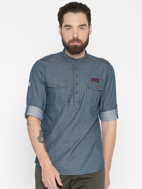 

The Indian Garage Co Men Blue Woven Design Straight Kurta