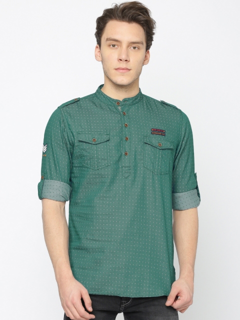 

The Indian Garage Co Men Green Self-Design Straight Kurta