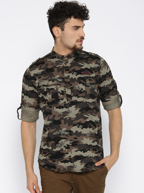 

The Indian Garage Co Men Olive Green Regular Fit Printed Casual Shirt