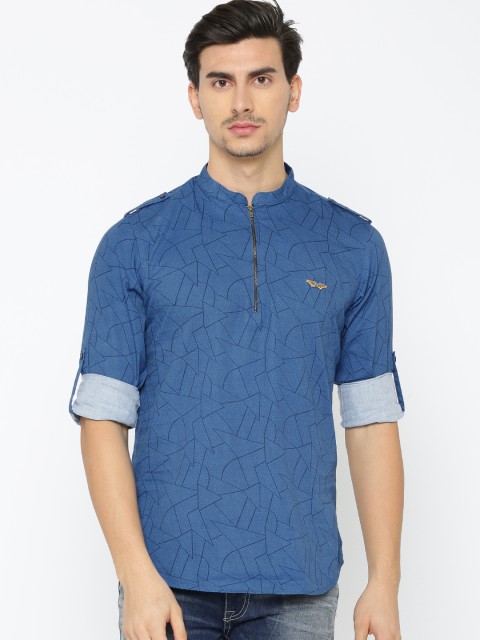 

The Indian Garage Co Men Blue Printed Straight Kurta