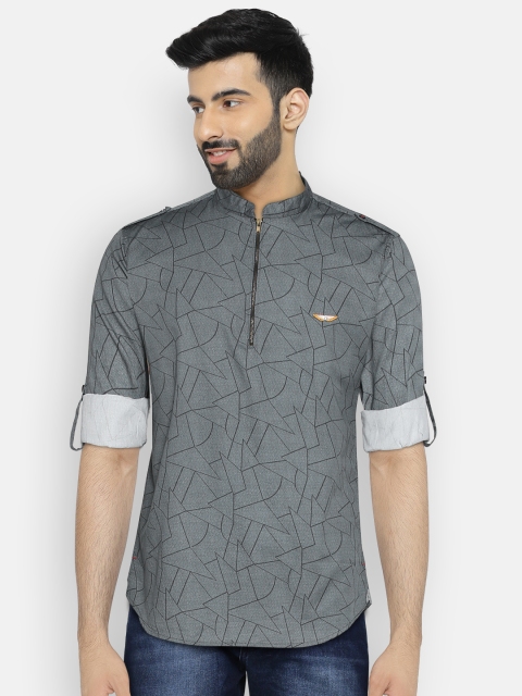 

The Indian Garage Co Men Grey & Black Printed Straight Kurta