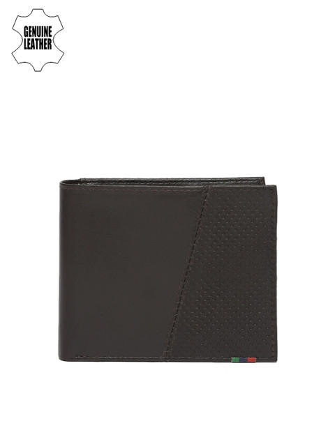 

Peter England Men Brown Textured Genuine Leather Two Fold Wallet