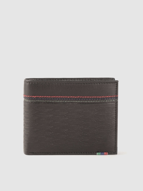 

Peter England Men Black Textured Leather Two Fold Wallet