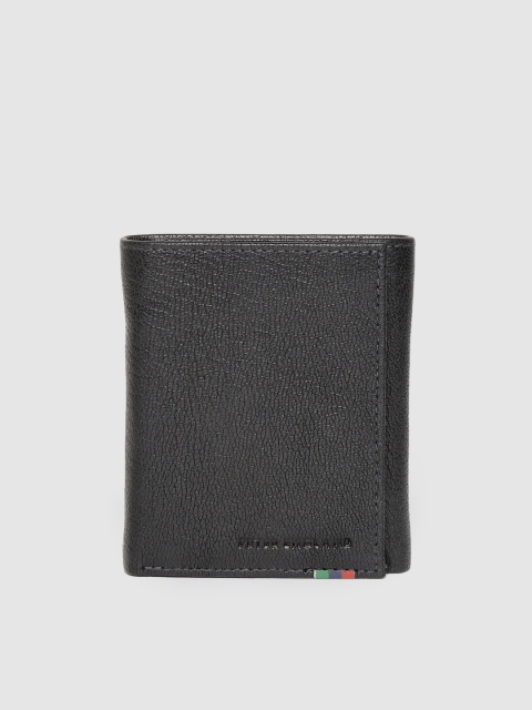 

Peter England Men Black Solid Leather Three Fold Wallet