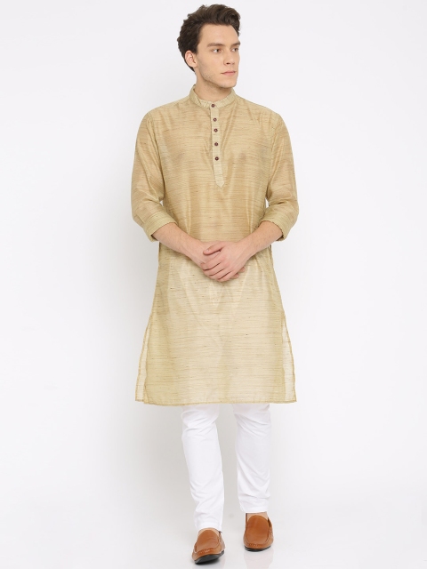 

Freehand Men Beige & White Self Design Kurta with Pyjamas