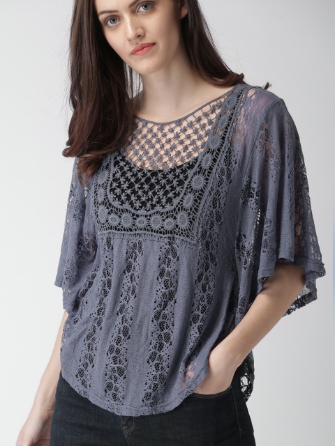 

Mast & Harbour Women Purple Lace Top, Blue