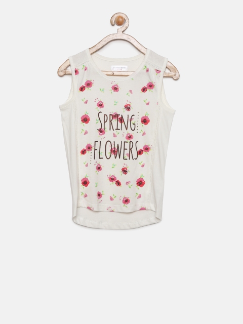 

U.S. Polo Assn. Kids Girls White Printed Round Neck T-shirt