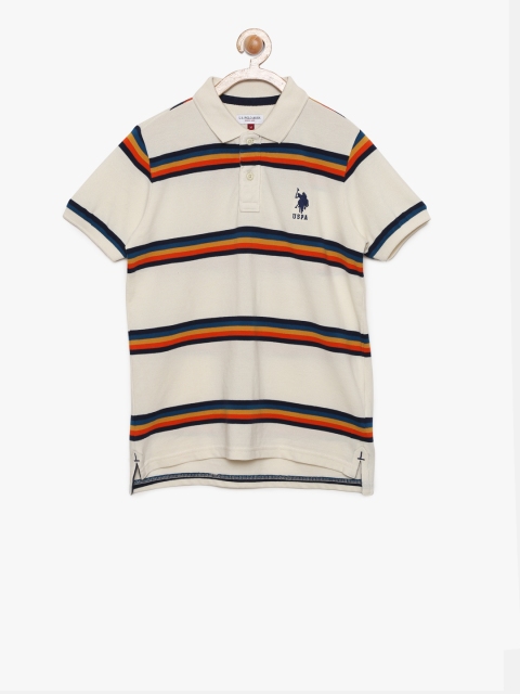 

U.S. Polo Assn. Kids Boys Beige & Orange Striped Polo T-shirt