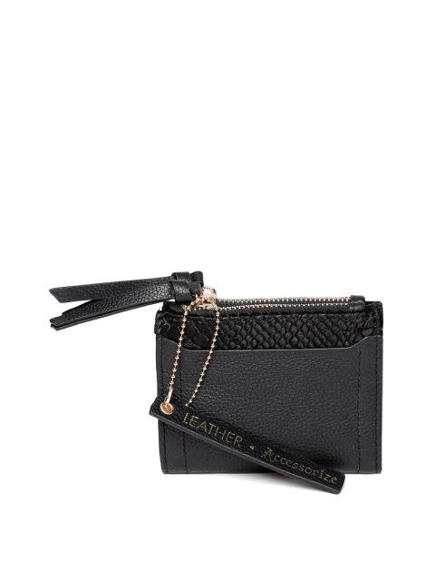 Accessorize Women Black Solid Leather Two Fold Wallet