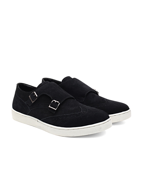 

Carlton London Men Black Suede Leather Monks