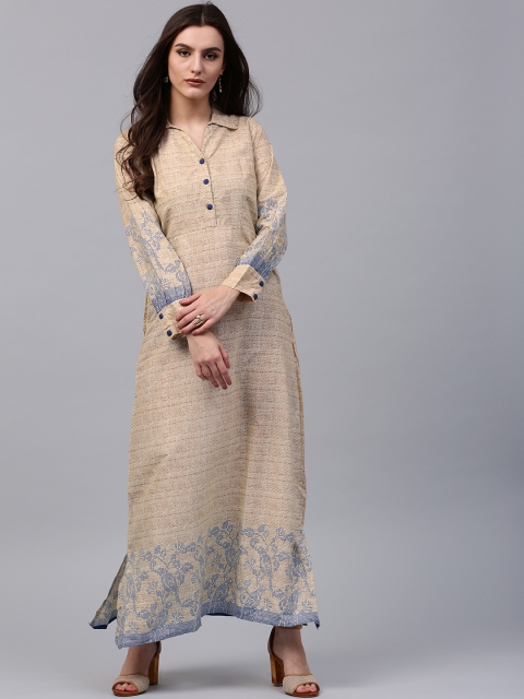 

AKS Women Beige & Blue Printed Maxi Dress