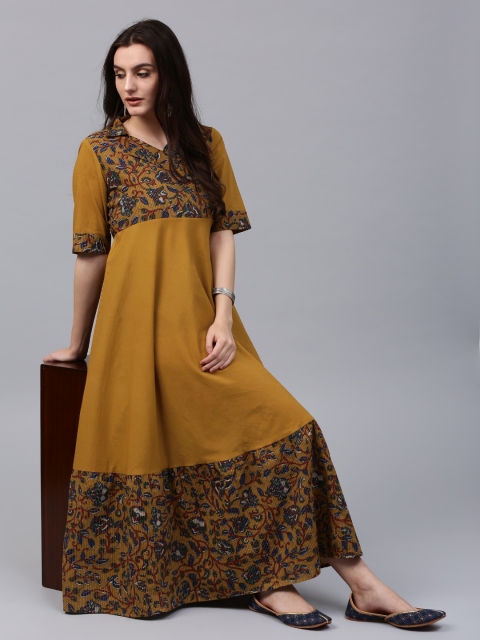 

AKS Women Mustard Brown Printed Maxi Dress