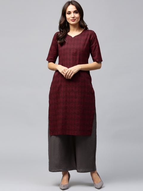 

AKS Women Maroon & Grey Printed Kurta with Palazzos