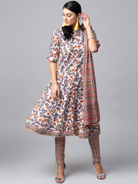 

AKS Women Multicoloured Printed A-Line Kurta with Trousers & Dupatta, Multi