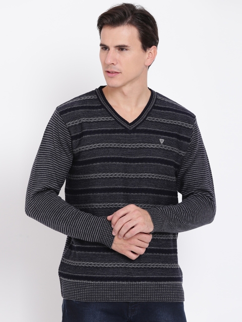 

Duke Men Navy Blue & Grey Striped Sweater