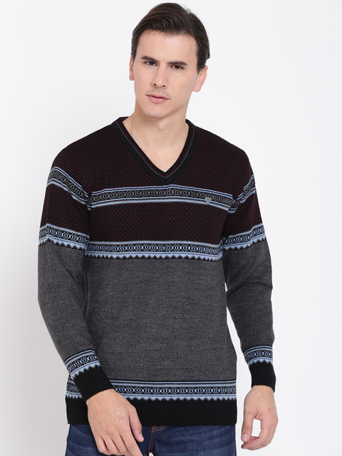 

Duke Men Grey & Red Self-Design Sweater, Green