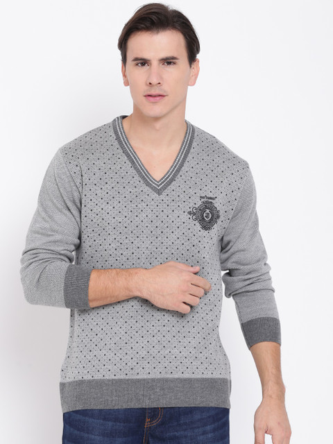 

Duke Men Grey Self-Design Sweater
