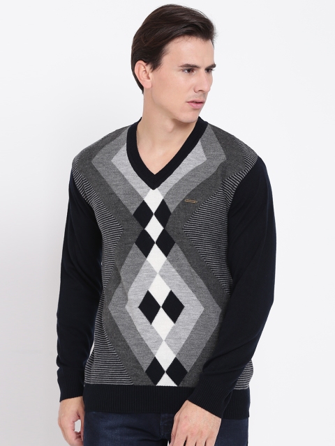 

Duke Men Black & Grey Argyle Patterned Sweater