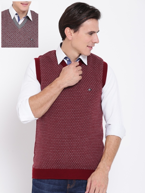 

Duke Men Maroon & Grey Self-Design Reversible Woollen Sweater Vest
