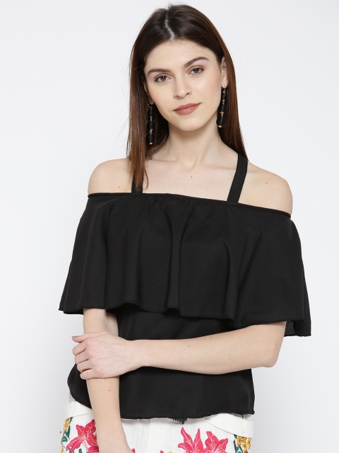 

U&F Women Black Solid Layered Bardot Top