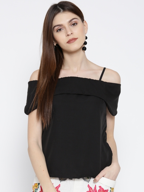 

U&F Women Black Solid Layered Bardot Top