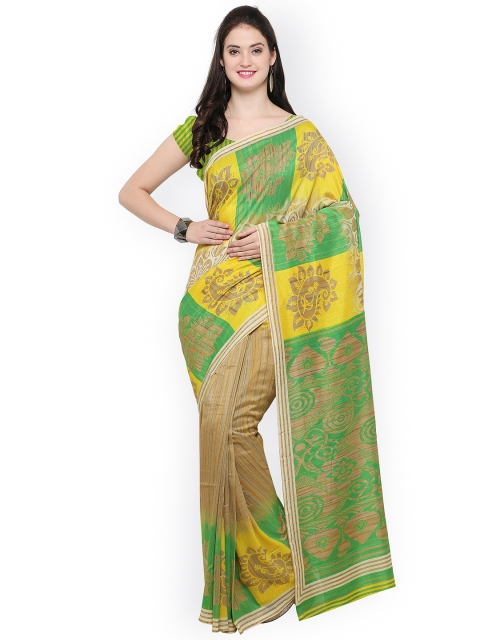 

Satrani Green & Green Silk Blend Printed Saree