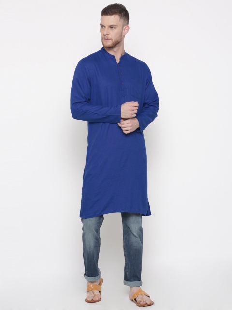 

British Club Men Blue Solid Straight Kurta