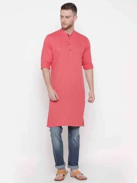 

British Club Men Pink Solid Straight Kurta