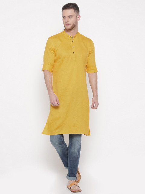 

British Club Men Mustard Yellow Solid Straight Kurta