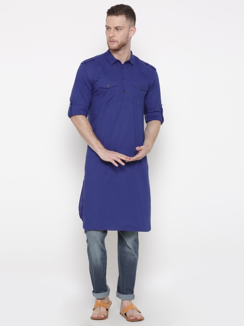 

British Club Men Blue Solid Pathani Kurta