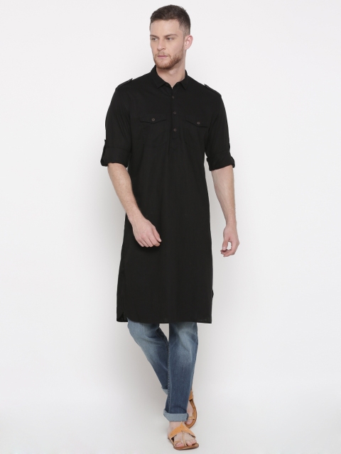 

British Club Men Black Solid Pathani Kurta