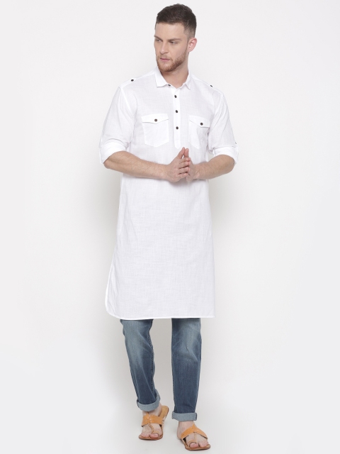 

British Club Men White Solid Kurta