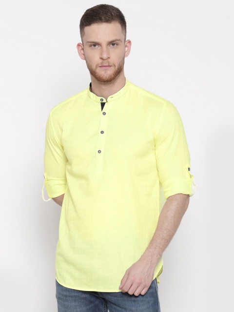 

British Club Men Yellow Solid Straight Kurta