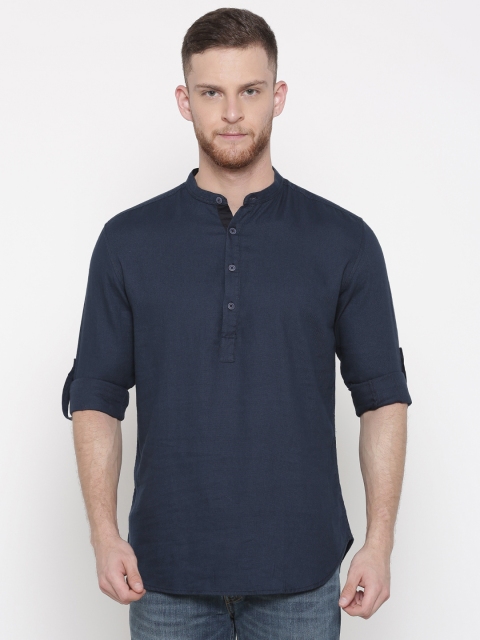 

British Club Men Navy Blue Solid Short Kurta