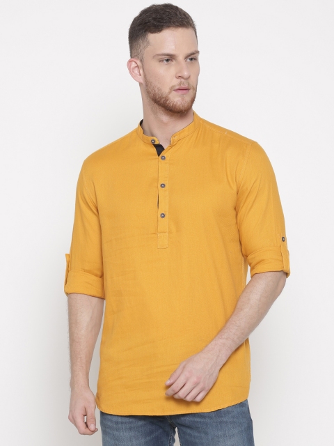 

British Club Men Mustard Yellow Solid Straight Kurta