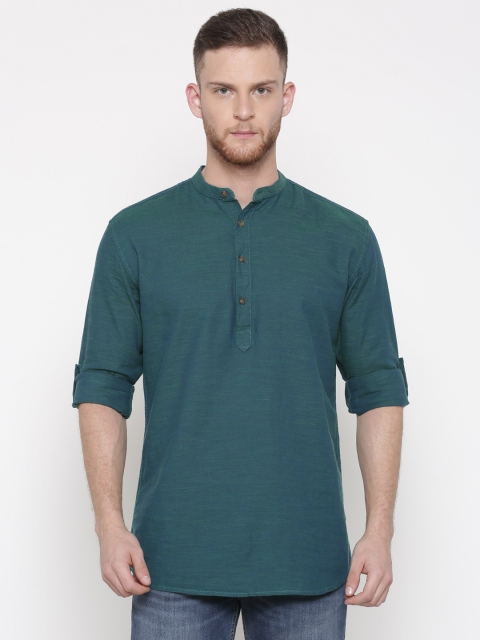 

British Club Men Green Solid Straight Kurta