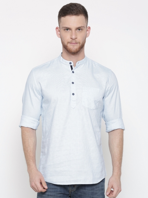 

British Club Men Blue & White Woven Design Straight Kurta
