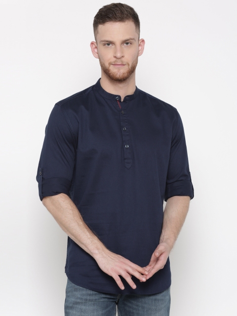 

British Club Men Navy Blue Solid Straight Kurta