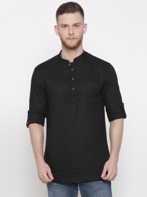 

British Club Men Black Solid Straight Kurta