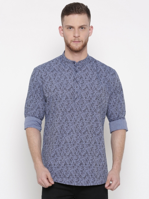 

British Club Men Blue & Black Printed Straight Kurta