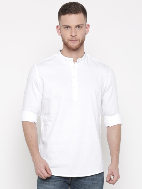 

British Club Men White Solid Straight Kurta