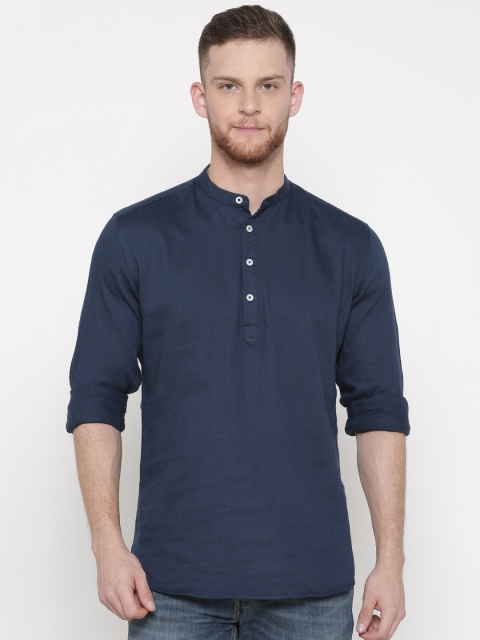 

British Club Men Navy Solid Straight Kurta, Navy blue