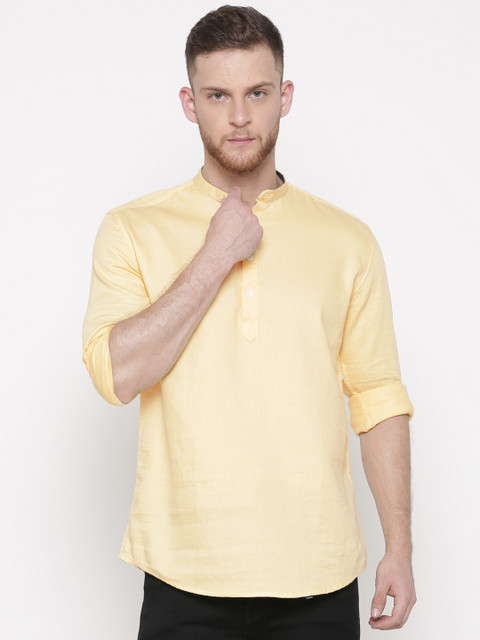 

British Club Men Yellow Solid Straight Kurta